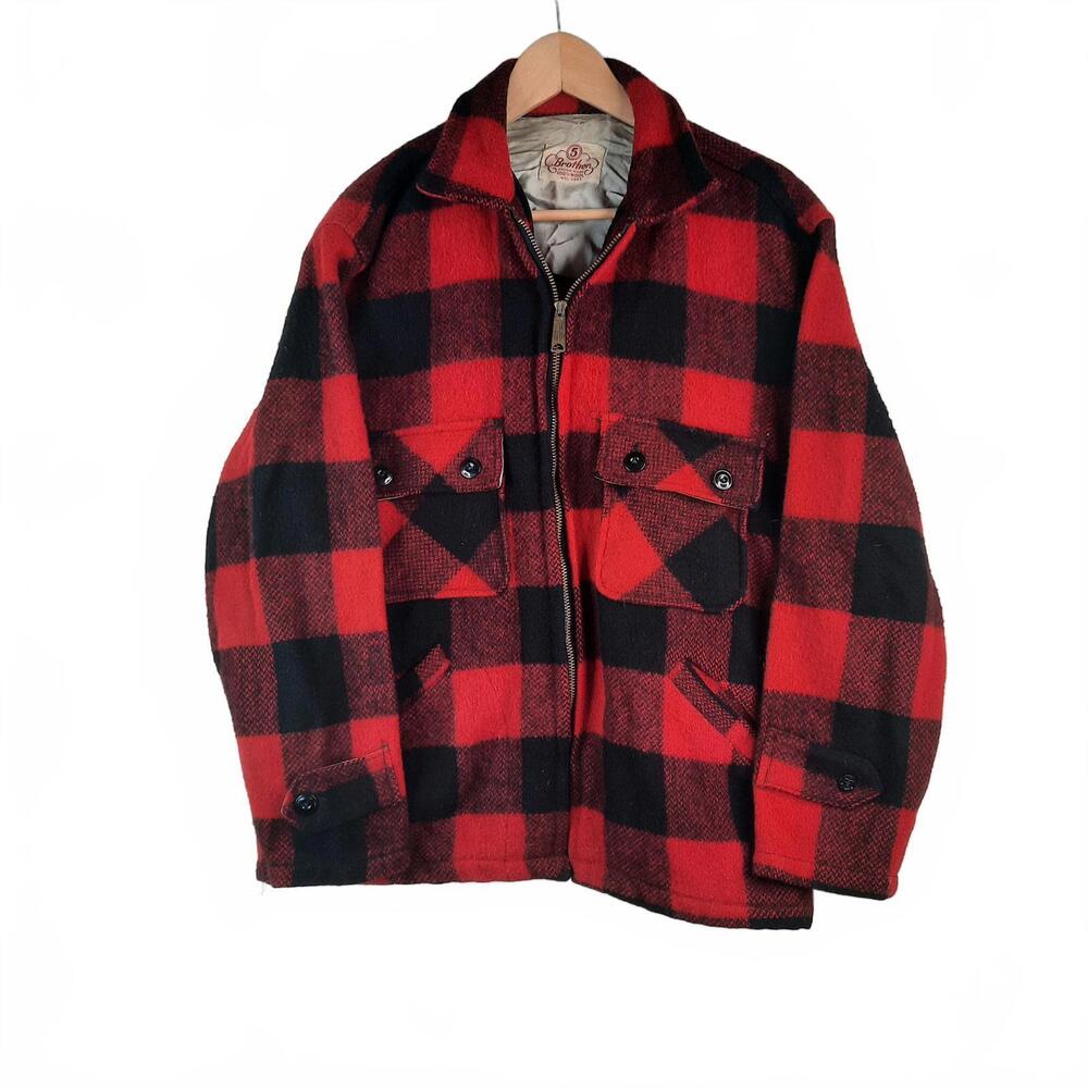 VTG 100% Wool Buffalo Plaid Work‎ Chore Coat Men's M Union Made
